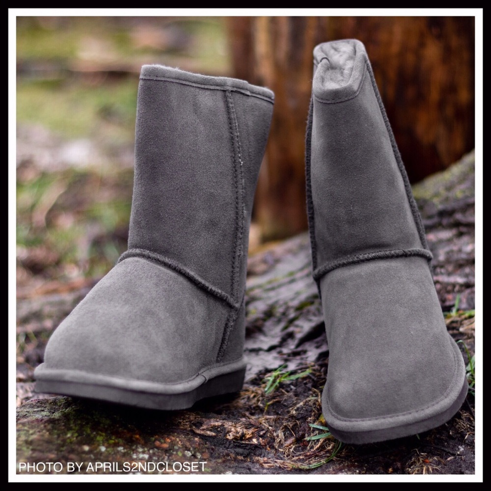 SUEDE SHEARLING LINED BOOTS GREY ANKLE BOOTIES - Picture 8 of 8